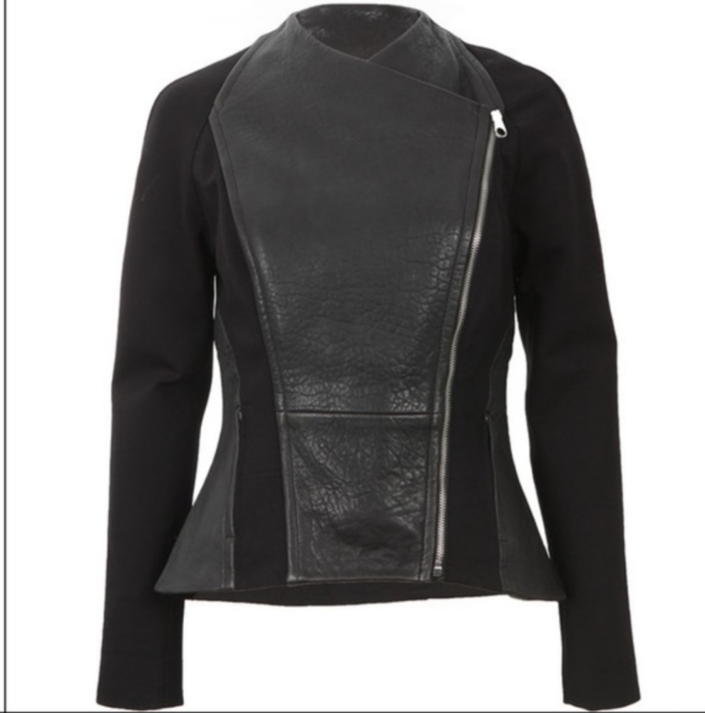Ted Baker Melaa Leather Panel Moto Biker Jacket, Ted Size 2